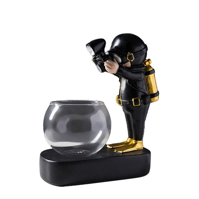 Astronaut & Scuba Diver Decorative Vase Resin + Glass Flowerpot Ornaments