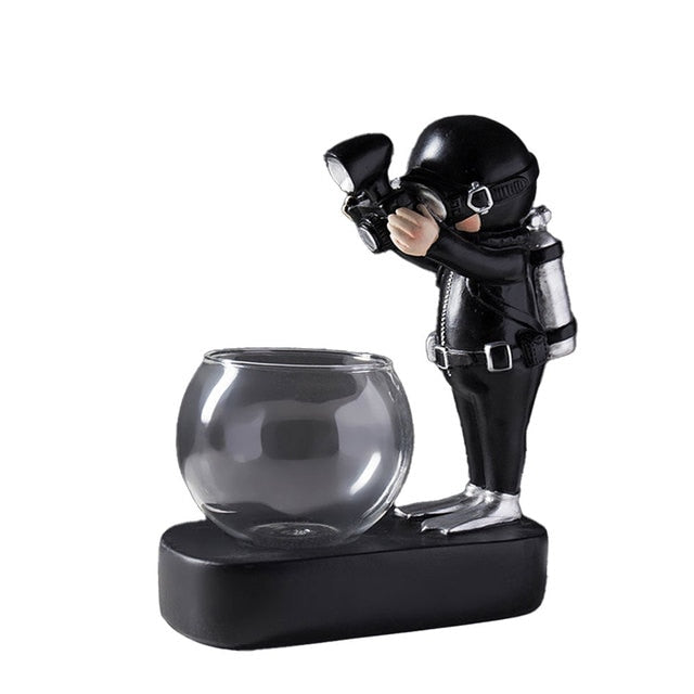 Astronaut & Scuba Diver Decorative Vase Resin + Glass Flowerpot Ornaments