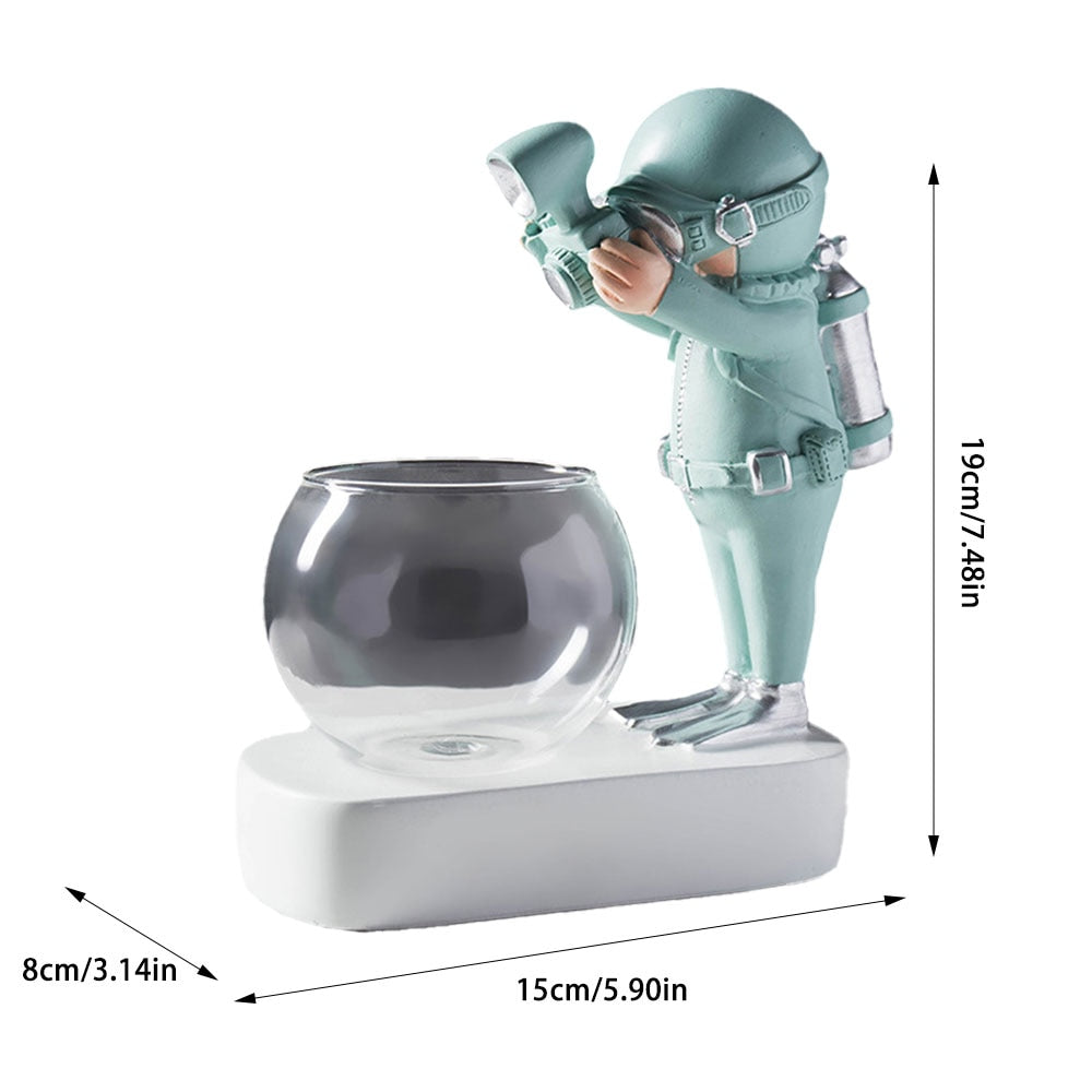 Astronaut & Scuba Diver Decorative Vase Resin + Glass Flowerpot Ornaments